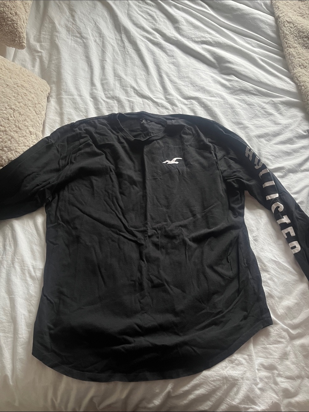 Hollister Black Long-Sleeve Logo Tee with White Chest Emblem